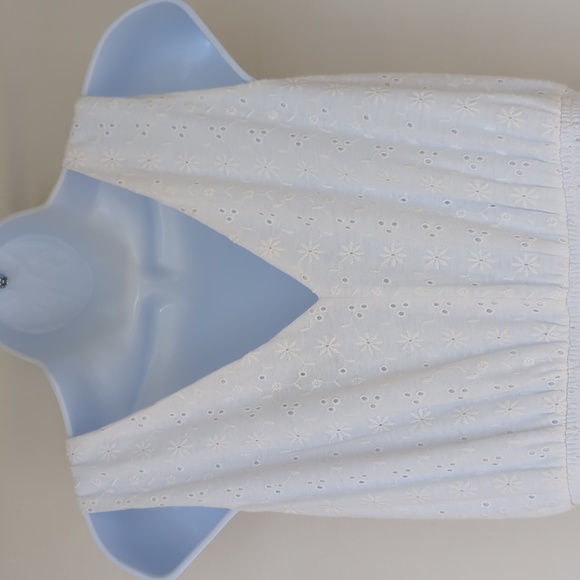 LOFT | White Eyelet Flounce Double V Dress, - Picture 12 of 15